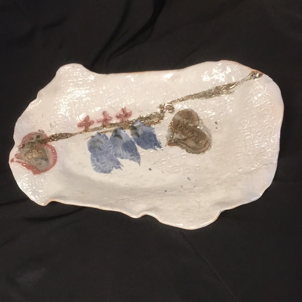 Handmade Stamped‎ Pottery Dish/Tray Signed by Artist